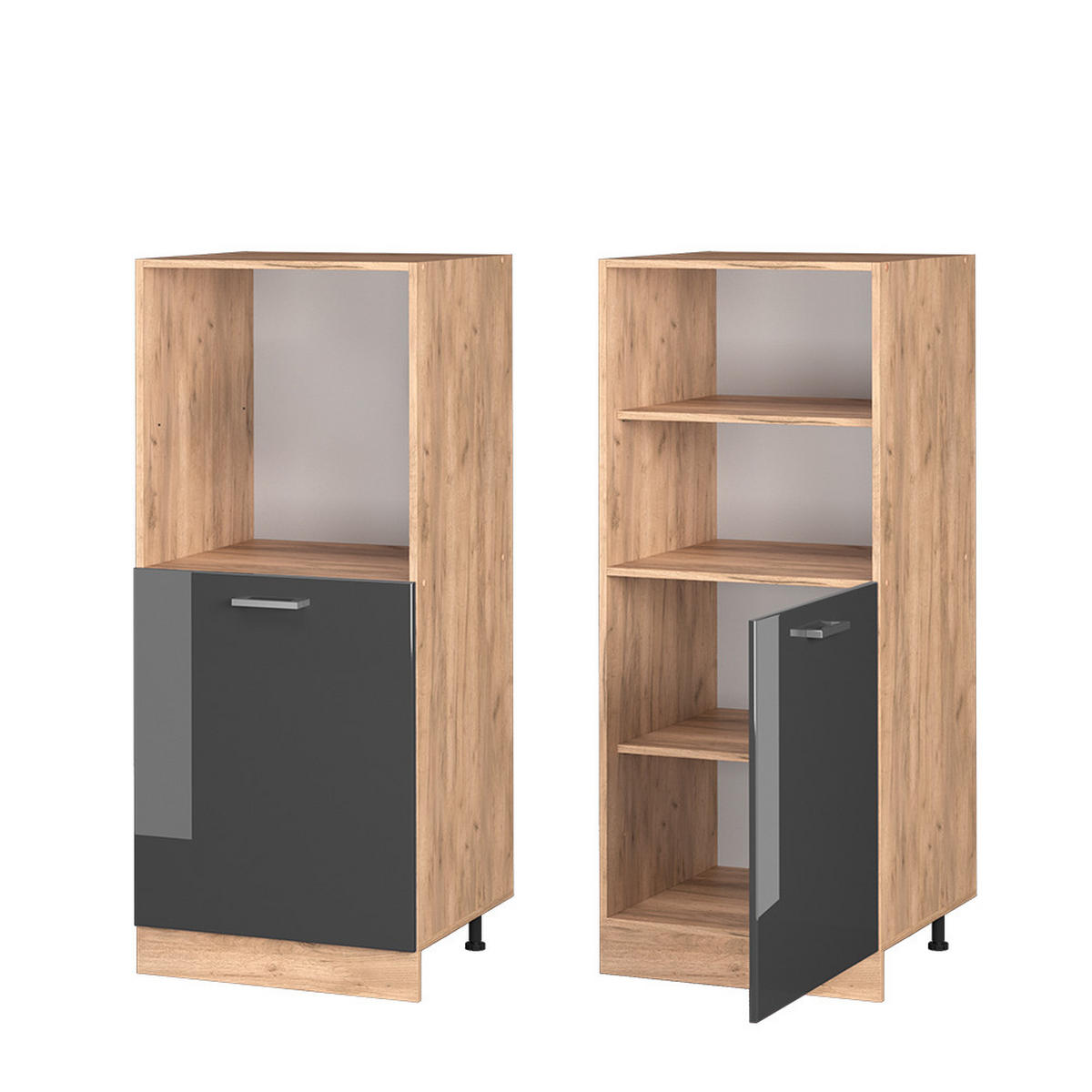 SKŘÍŇKA NA VESTAVĚNOU TROUBU R-Line Antracitový vysoký lesk 60 cm - medově dubová/vysoce lesklá černá, kompozitní dřevo (60/143/57cm) - Vicco