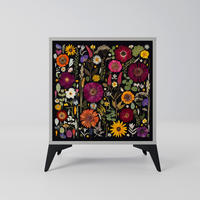 SIDEBOARD MIDNIGHT GARDEN, Grau, 57,5x42x70,5 cm, Schwarze Metall-Sternfüße - Multicolor/Schwarz, Holzwerkstoff/Metall (57.5/70.5/42cm) - SpaceRebels