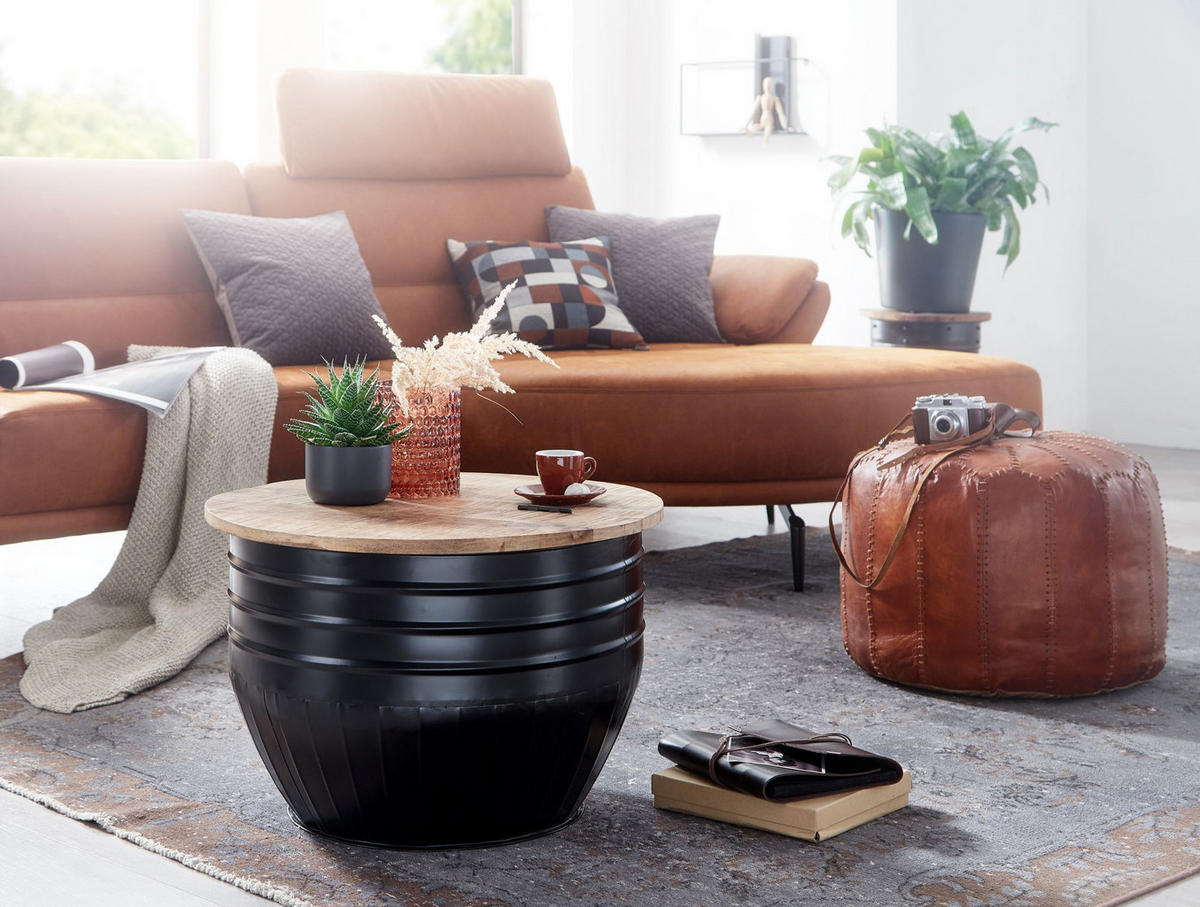 COUCHTISCH Mango Massivholz Industrial Stil mit Stauraum handgefertigtes Unikat - Schwarz, Holz/Metall (60/60/41cm) - KADIMA DESIGN