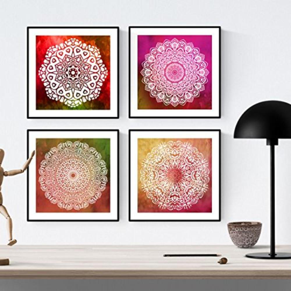 POSTER Set mit 4 Mandalas Dankarbeit 20x20cm Rahmenlos - Klar, Papier (20/3cm) - Nacnic