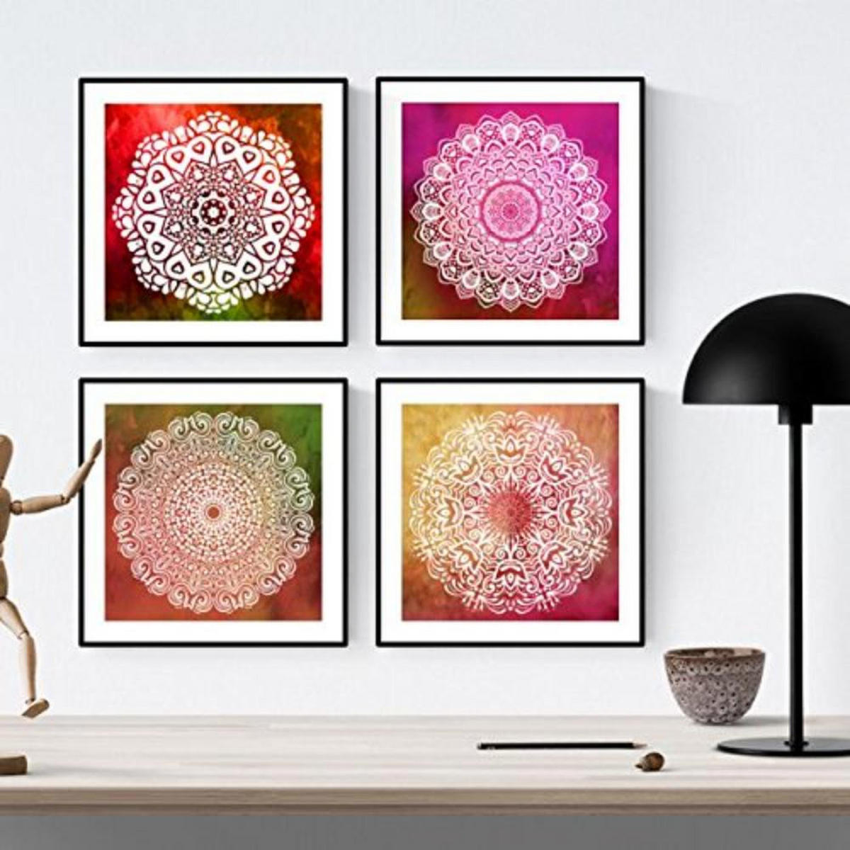 POSTER Set mit 4 Mandalas Dankarbeit 20x20cm Rahmenlos - Klar, Papier (20/3cm) - Nacnic
