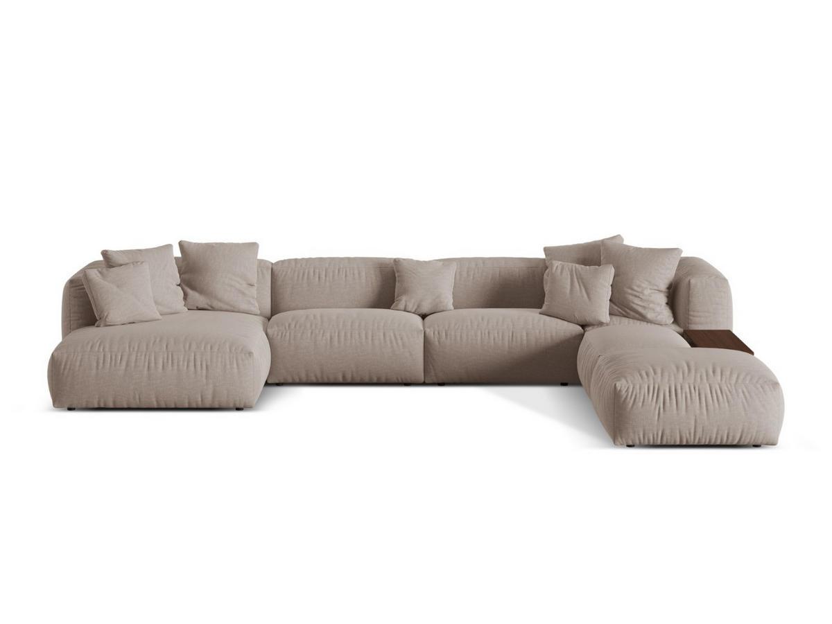 PANORAMASOFA modular rechts Martina aus strukturiertem Stoff dunkelbeige 5 Sitzplätze - Mokka, Textil (406/75/280cm) - Micadoni