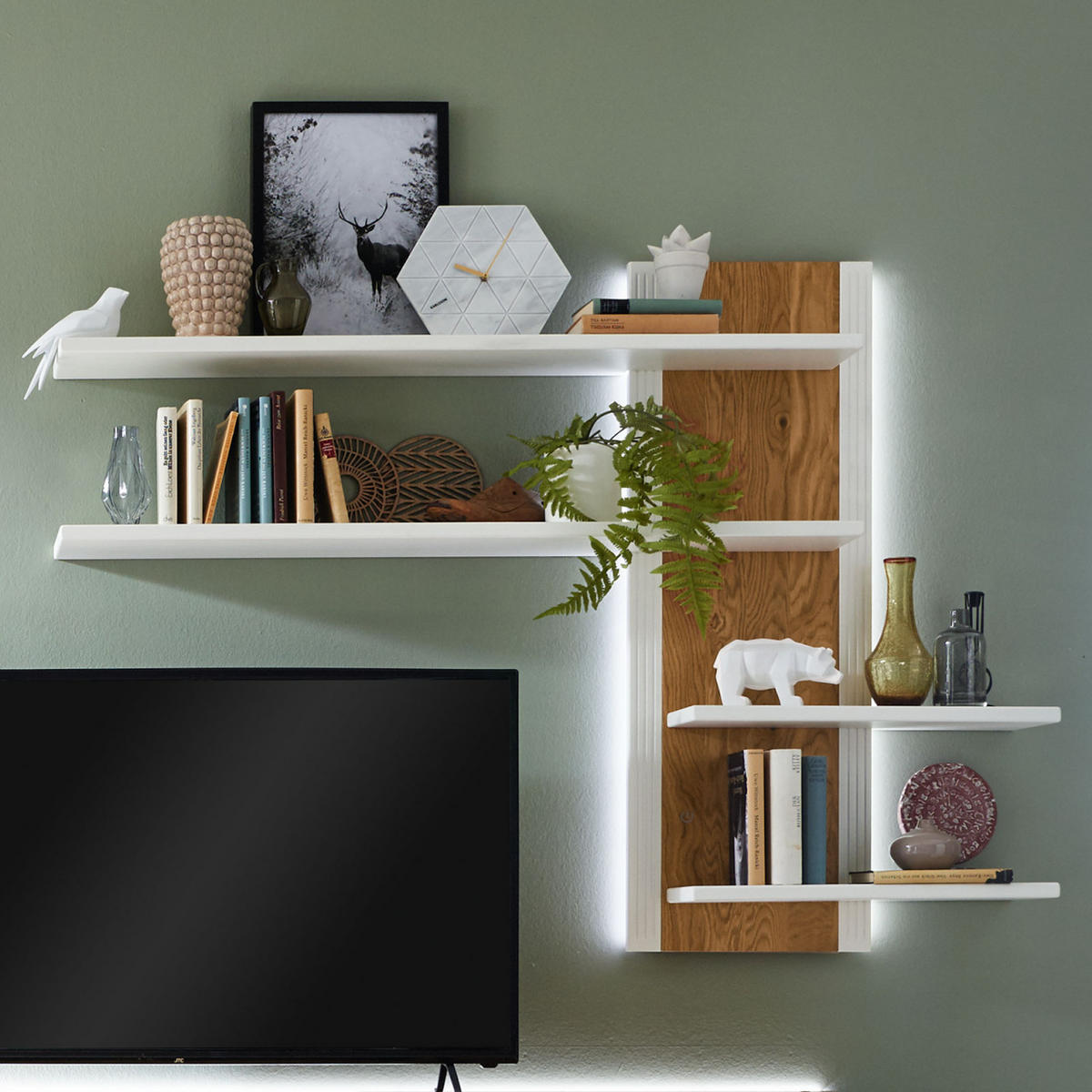 WANDREGAL Novara - Weiß/Braun, Holz (160/115/27cm) - Casamia Massive Möbel