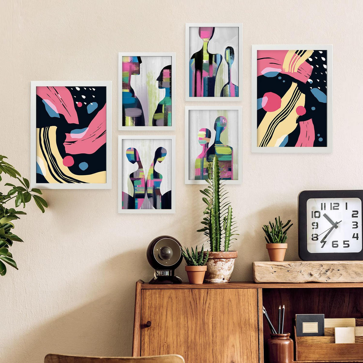 POSTER Set Mit 6 Verhaltensmodi In Liebhaber Abstrakt Ästhetische Dekorative Gemälde Für Ihr Wohnzimmer, Schlafzimmer, Zuhause A3 & A4 Weißer Rahmen - Weiß, Papier (29/3cm) - Nacnic