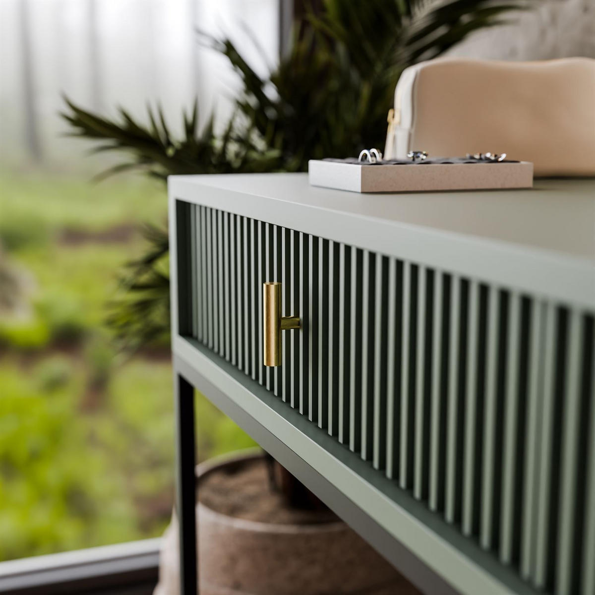 FRISIERTISCH MIDNIGHT ELITE mit LED-Spiegel grün - Schwarz/Grün, Holzwerkstoff (104/77/50cm) - Lookway