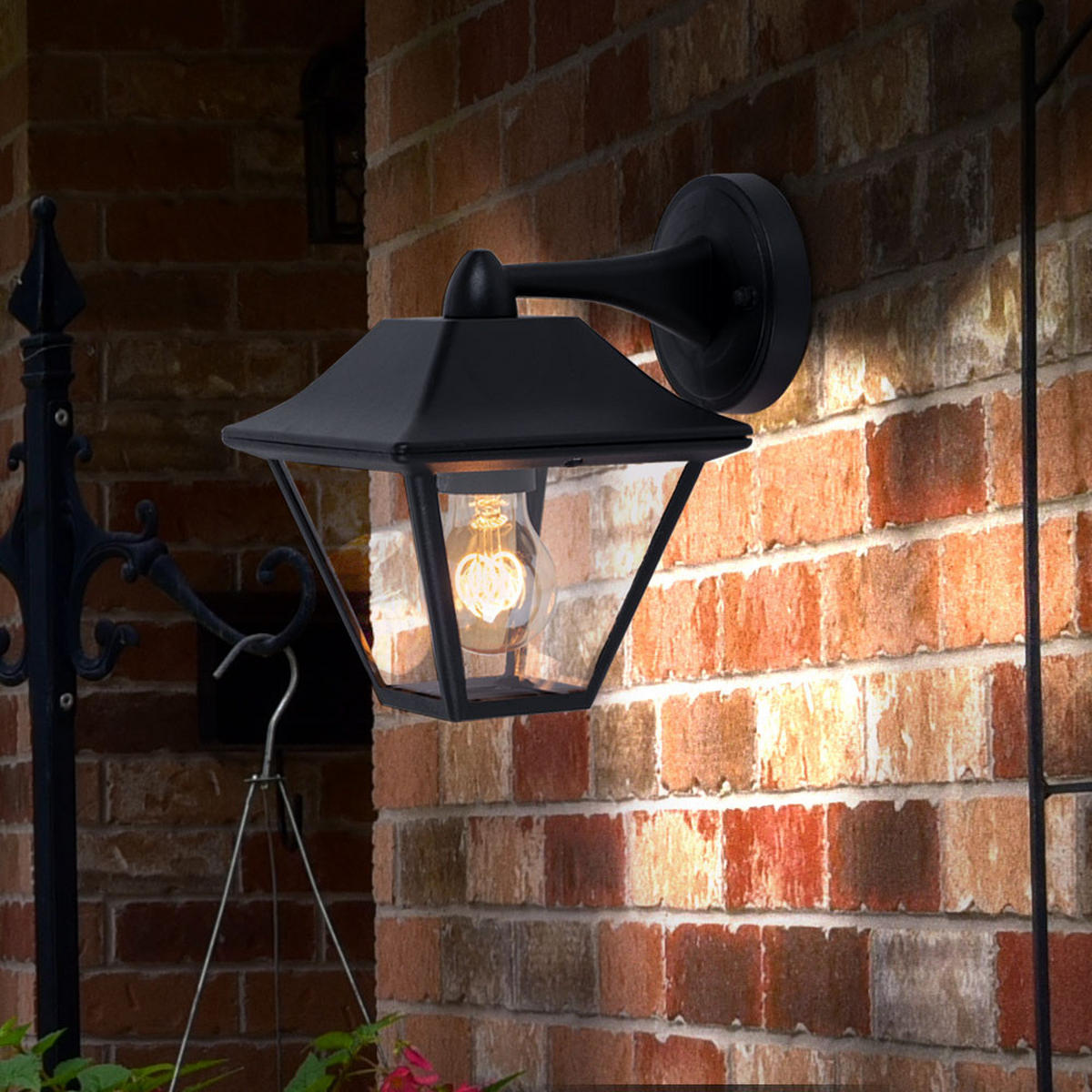 AUSSEN WANDLEUCHTE Alu Schwarz Glas 2er Set - Schwarz, Glas (23.5/22.5/22.5cm)