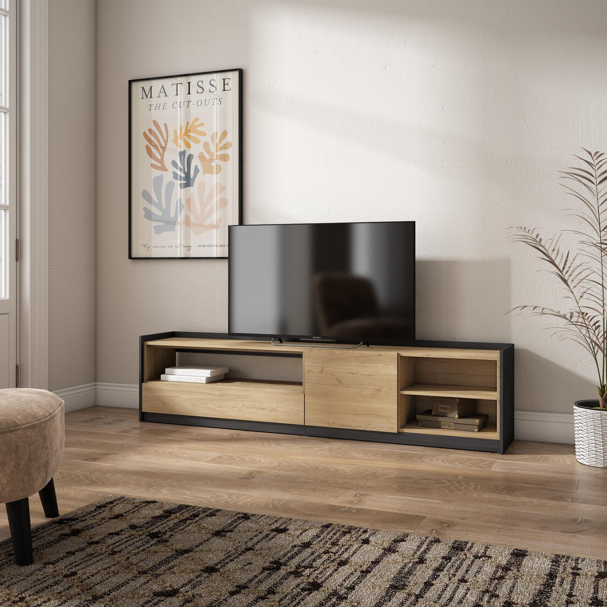 TV-SCHRANK, Lowboard, Eiche Schwarz, 207/37/50cm - Eichefarben, Holzwerkstoff (207/50/37cm) - Skraut Home