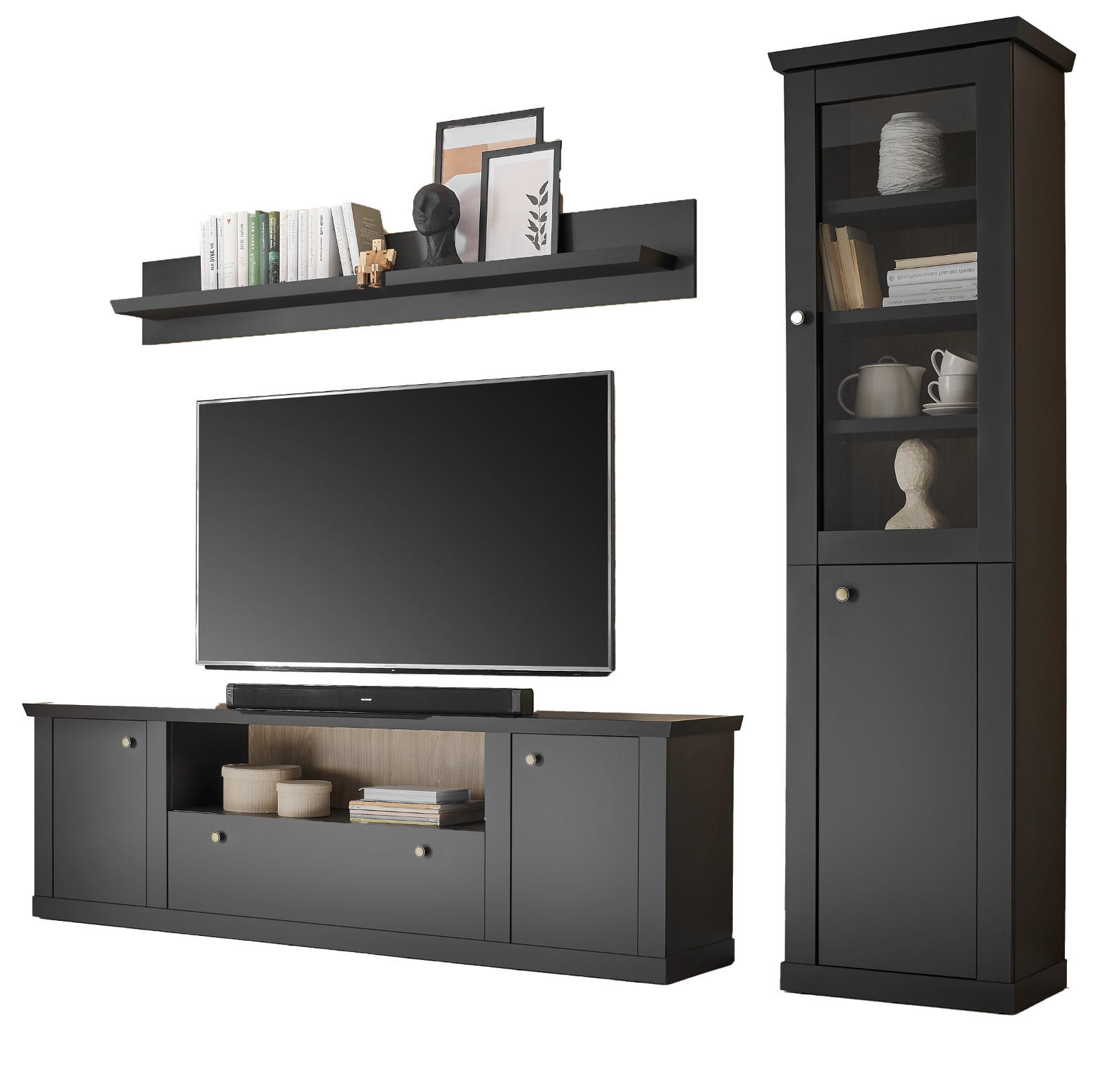 Furn.Design Wohnwand Schwarz, Eiche 270x200x42 cm