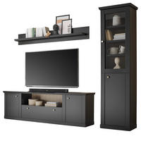 WOHNWAND schwarz matt, Eiche 3-teilig 270 cm, Wohnkombination mit Soft-Close - Eichefarben/Messingfarben, Glas/Holzwerkstoff (270/200/42cm) - Furn.Design