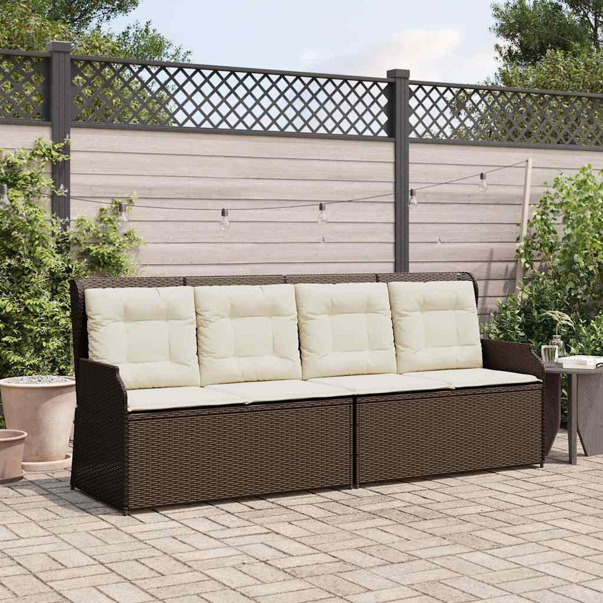 GARTENBANK Verstellbar mit Kissen Braun Poly Rattan - Braun, Kunststoff (95/95/110cm)