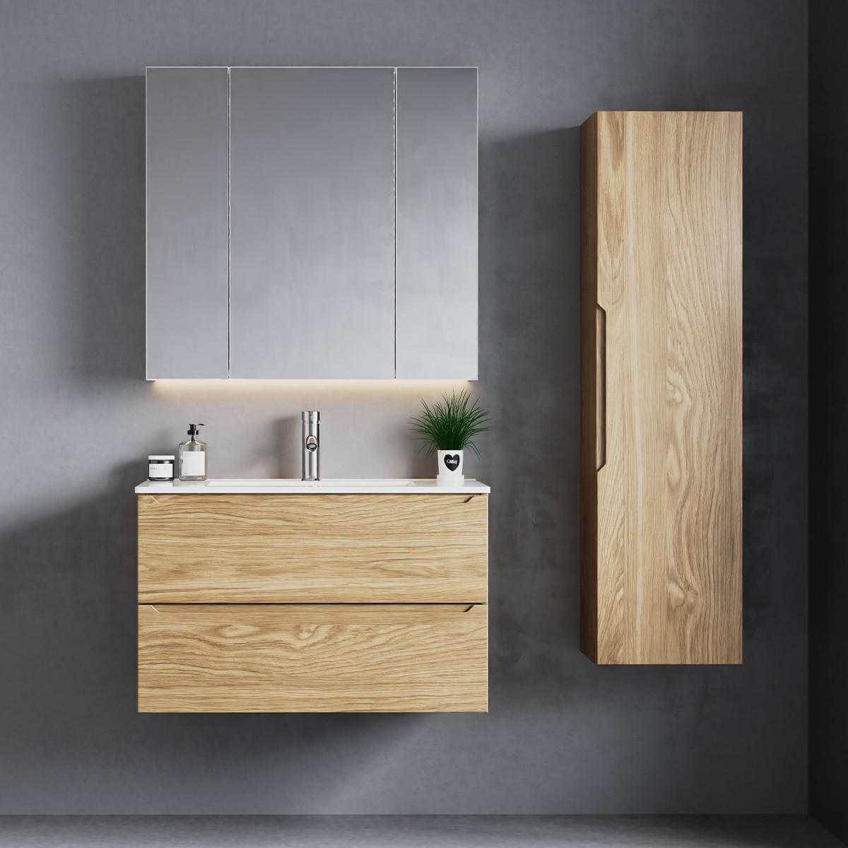 BADMÖBEL 80cm Viggo 2er-Set Holz - Braun, Holzwerkstoff (80/50/45.8cm) - Petits-meubles