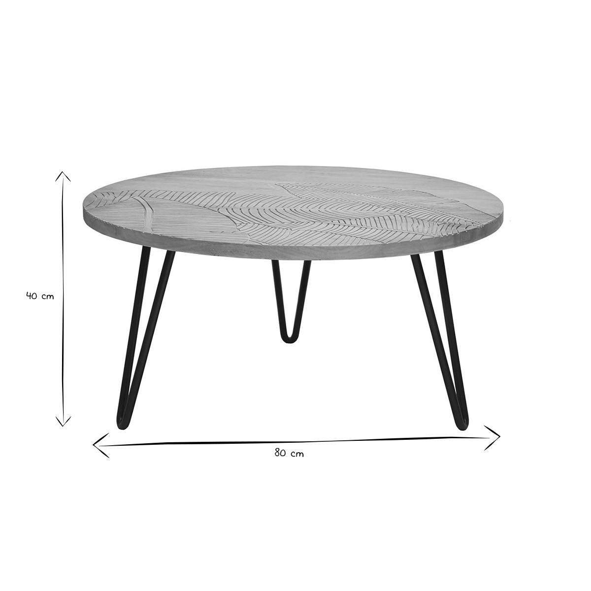 COUCHTISCH Rund Strukturiert Mangoholz Schwarzes Metall VIBES - Naturfarben, Holz (80/80/40cm) - Miliboo