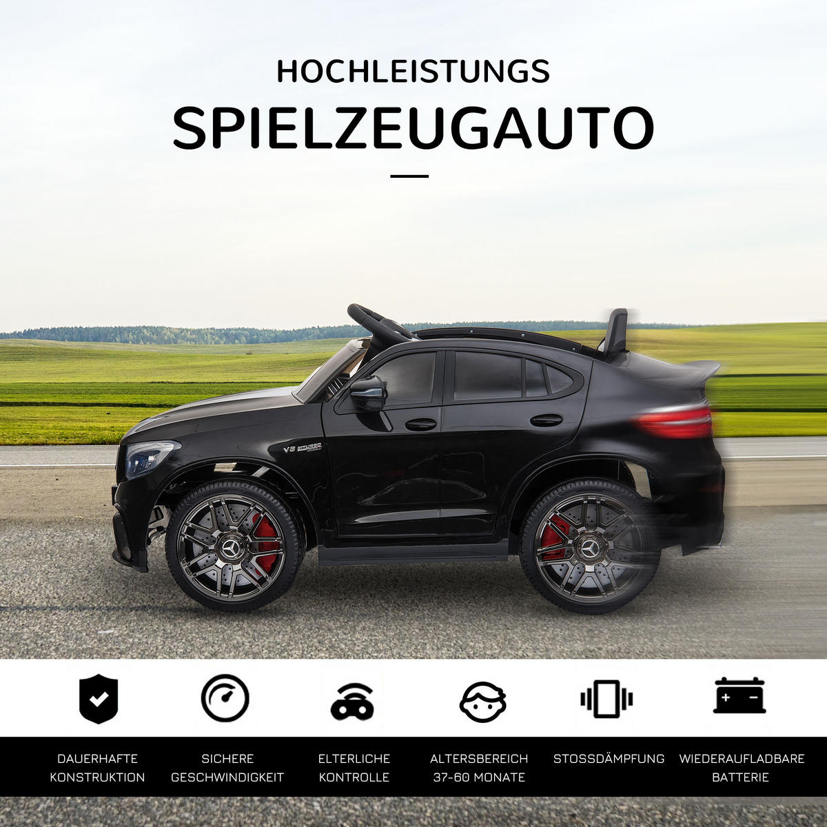 KINDER ELEKTROAUTO, Schwarz/Weiß, PP+ Metall - Schwarz, Kunststoff (115/70/55cm) - HOMCOM