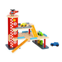 SPIELZEUG Parkhaus TL698 bunt Holz, 22-teilig, 3 Etagen, Tankstelle, 3 Autos, Landeplatz, Rampe - Multicolor, Holz (30/50cm) - Tooky Toy