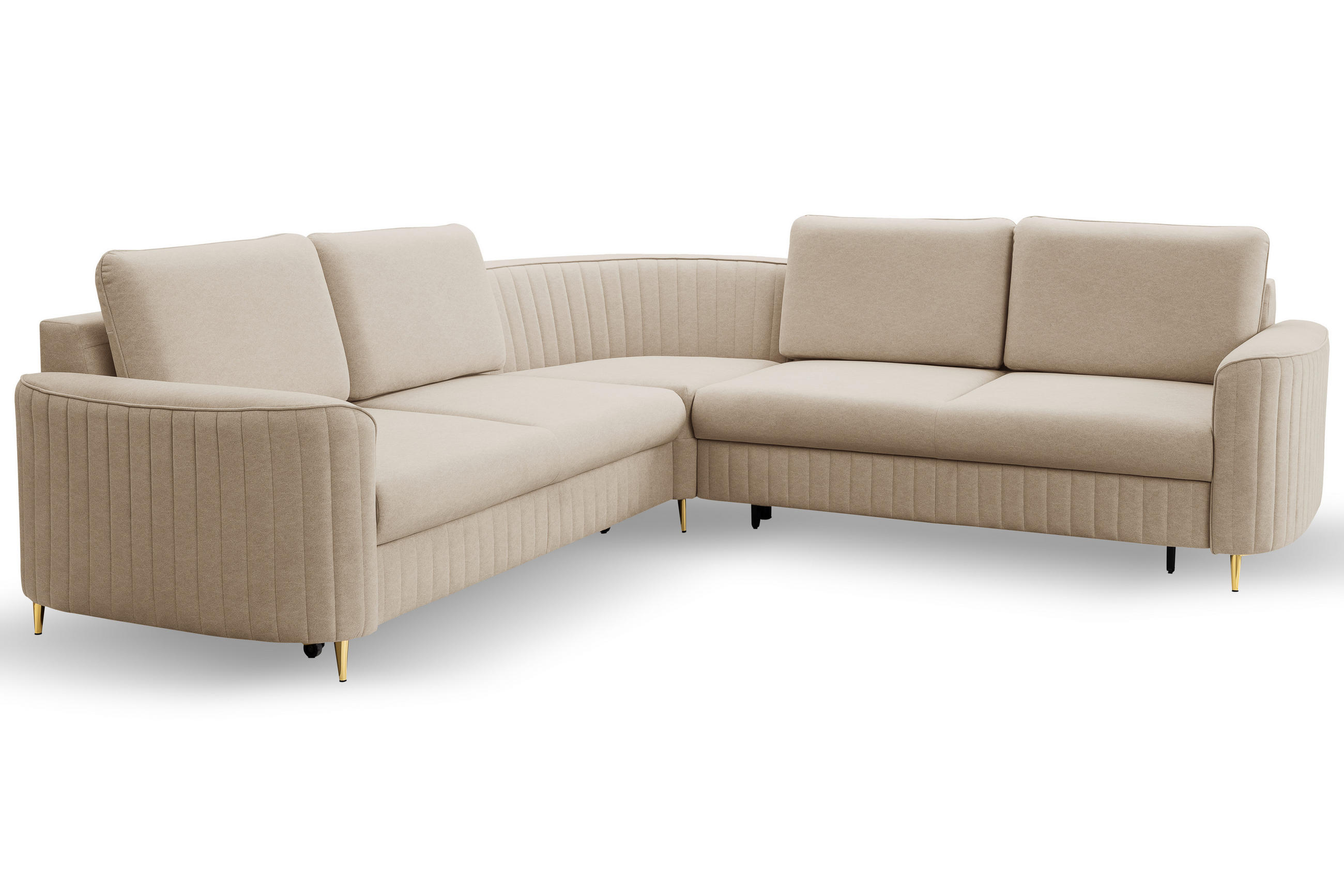 ECKSOFA LAREN, modernes Schlafsofa mit Stauraum, Plastikfüße, L-förmig, lose Rückenkissen freistehend, RECHTS 252x251x85 cm Beige - Beige, Holz/Textil (252/251cm) - DomoHome