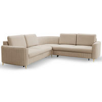 ECKSOFA LAREN, modernes Schlafsofa mit Stauraum, Plastikfüße, L-förmig, lose Rückenkissen freistehend, RECHTS 252x251x85 cm Beige - Beige, Holz/Textil (252/251cm) - DomoHome