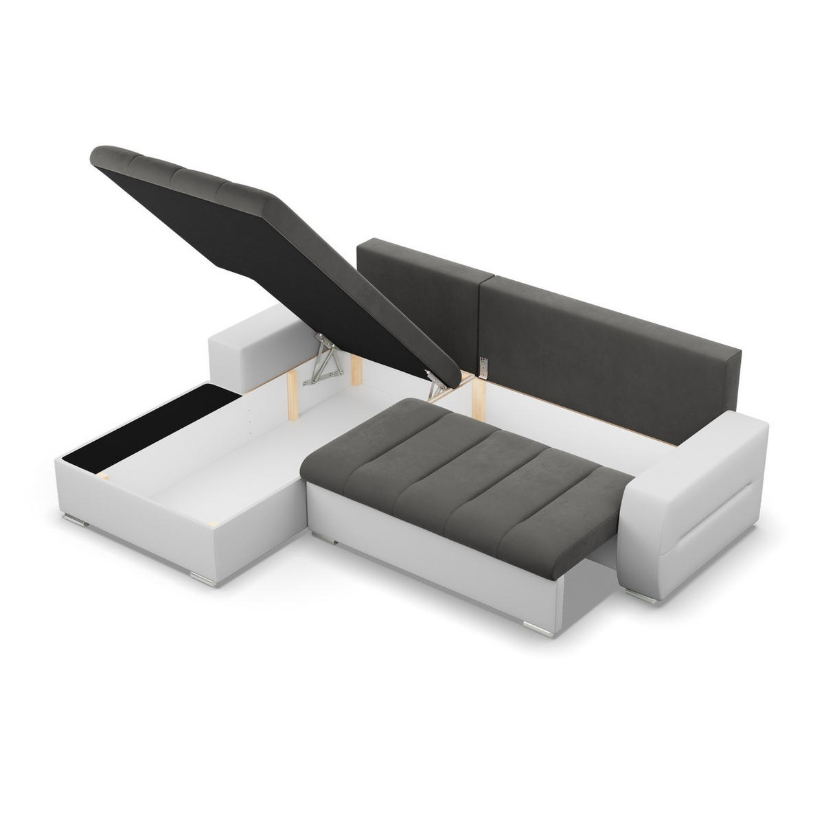 ECKSOFA MIT SCHLAFFUNKTION AURORA LINKS, Dunkelgrau + Grau - Dunkelgrau/Hellgrau, Textil (243/200cm)