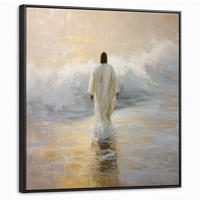 LEINWAND Bilder mit Rahmen - Gemälde - Welle - Jesus - Abstrakt - 90x90 - Goldfarben, Textil (90/90cm) - MuchoWow