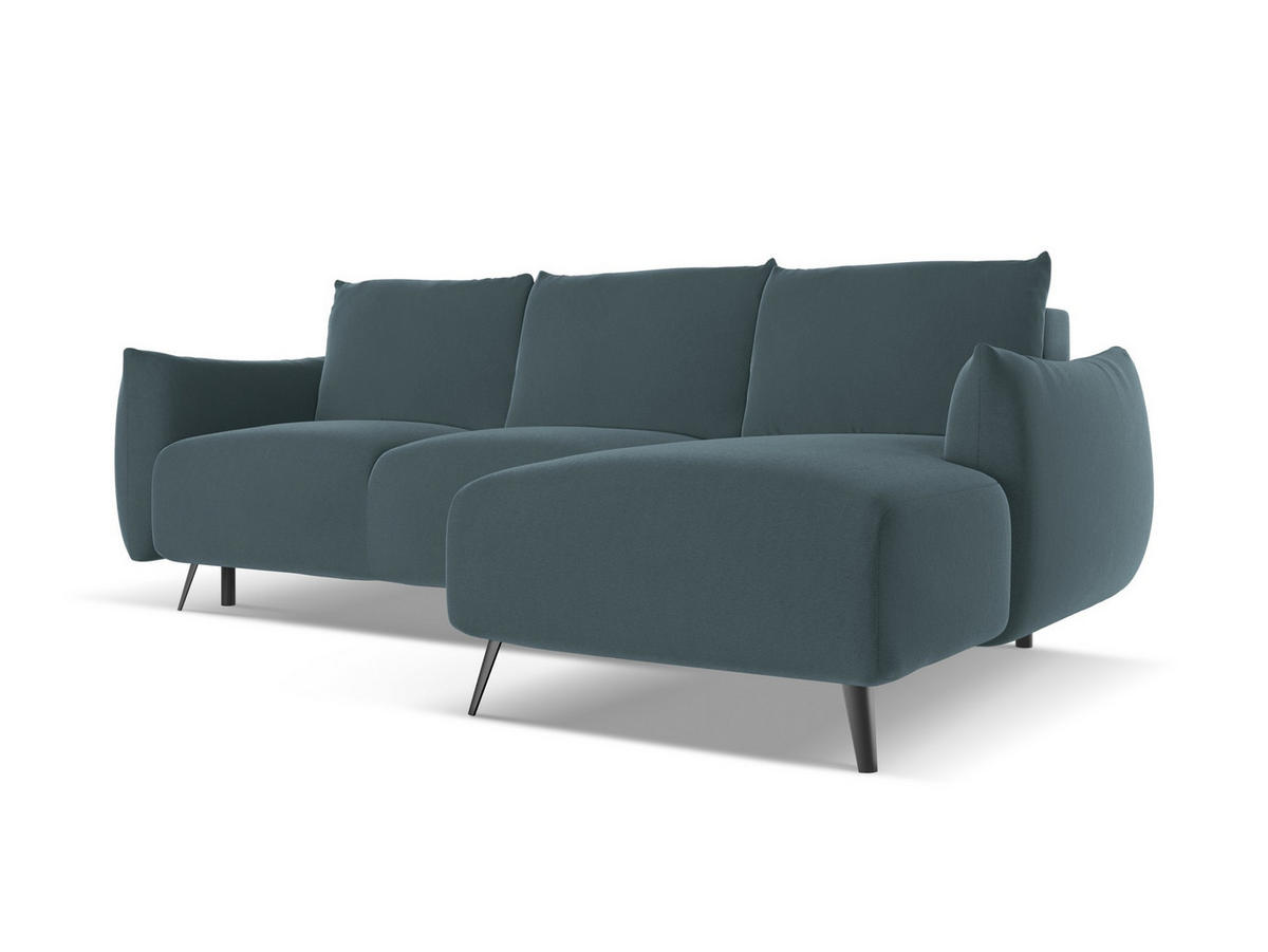 ECKSOFA mit Schlaffunktion Samt Stoff Blau - Blau/Petrol, Textil/Metall (242/162cm) - Makamii