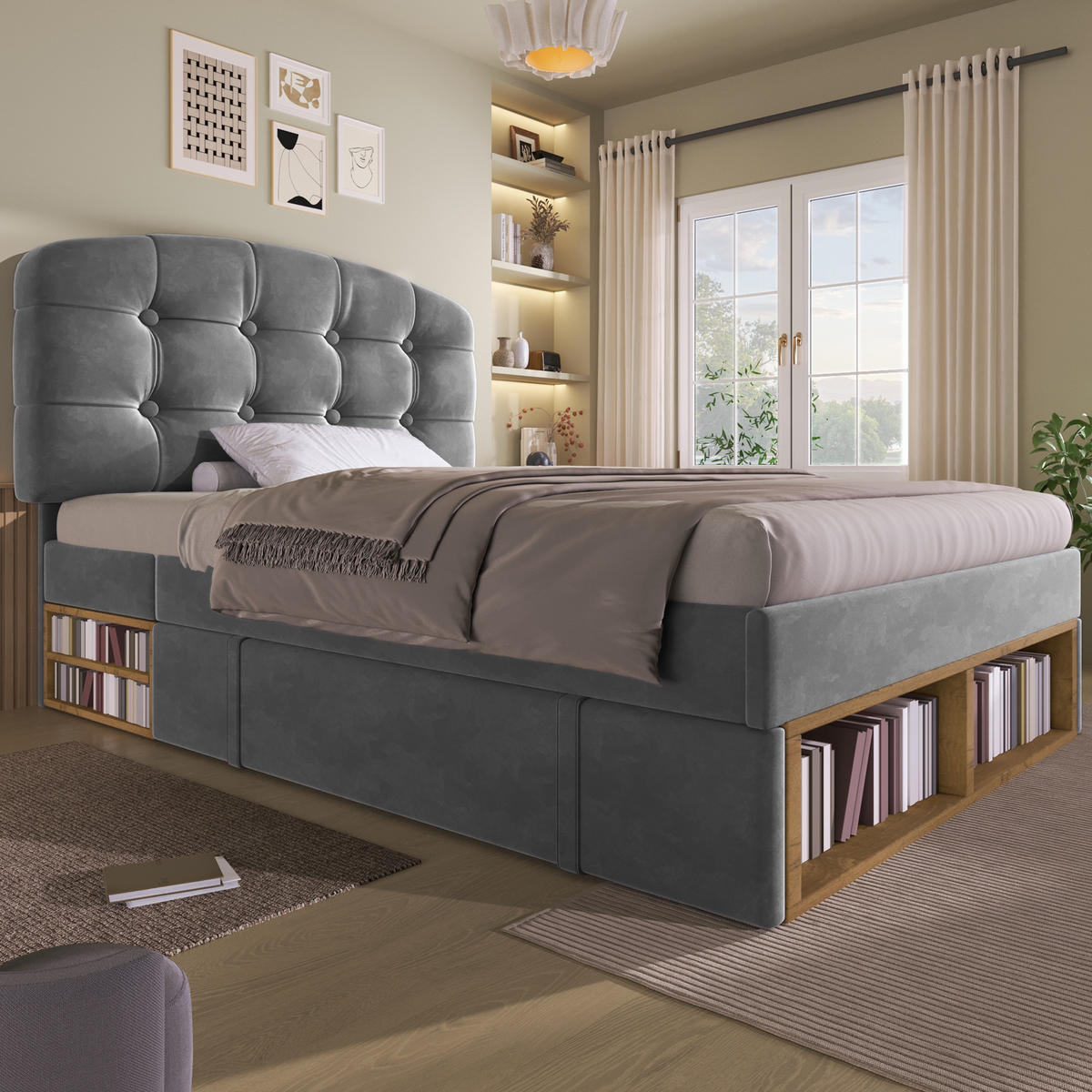 POLSTERBETT 90/200 cm Grau mit 2 Schubladen und Stauraum - Grau, Textil (90/200cm) - Oxeza