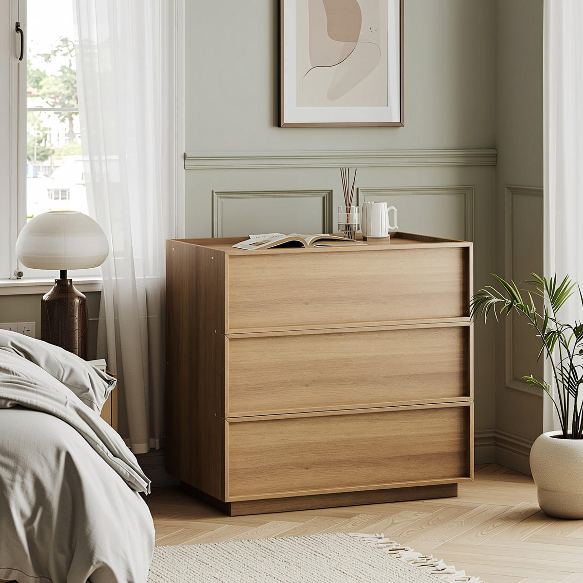 NACHTTISCH 80 cm Eiche – Nachtkommode mit 3 Schubladen & Kippsicherung - Eichefarben, Holzwerkstoff (80/78/48cm) - Urban Meuble