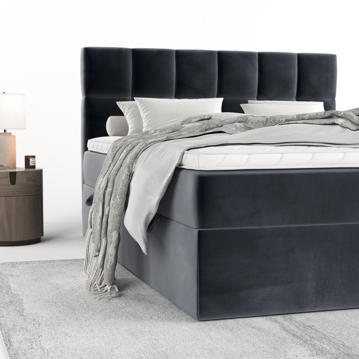 POSTEL BOXSPRING VARENO 180/200 Tmavě šedá - černá/tmavě šedá, kov/dřevo (180/200cm) - AltaBeds