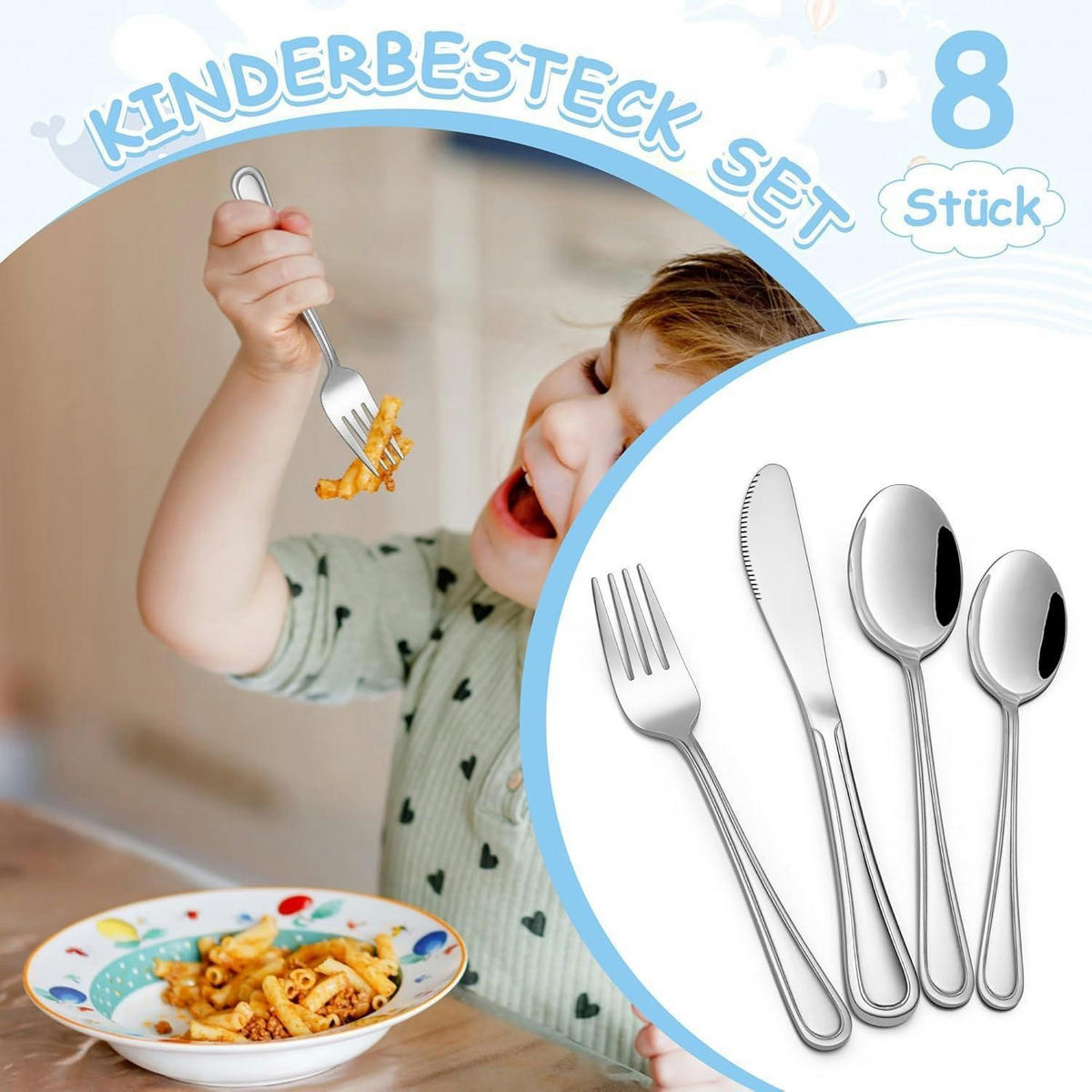 KINDERBESTECK 8-teiliges Set Edelstahl - Silberfarben, Metall