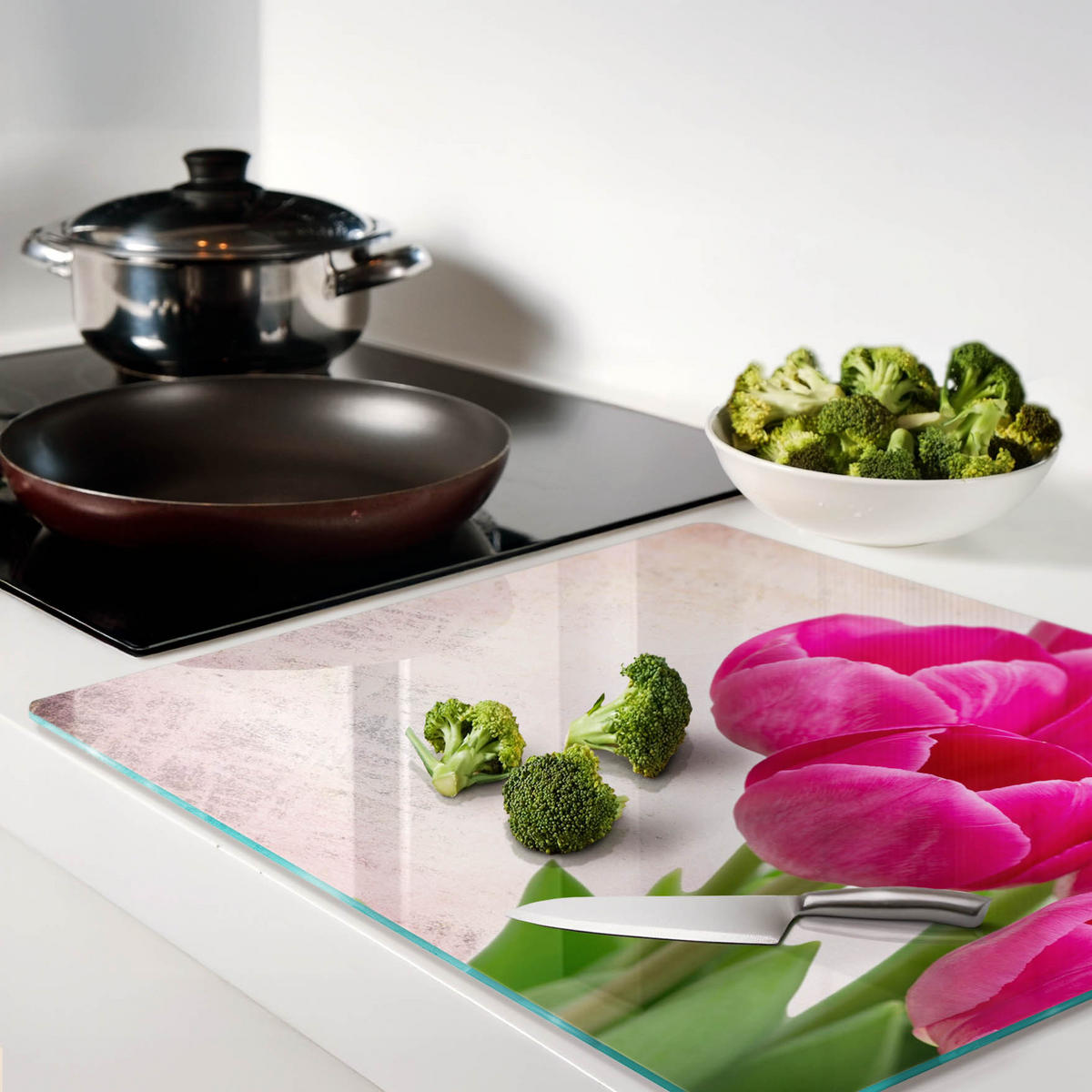 GLASPLATTE 60x52 cm Rosa Tulpen - Lila, Glas (60/0.4/52cm) - TULUP