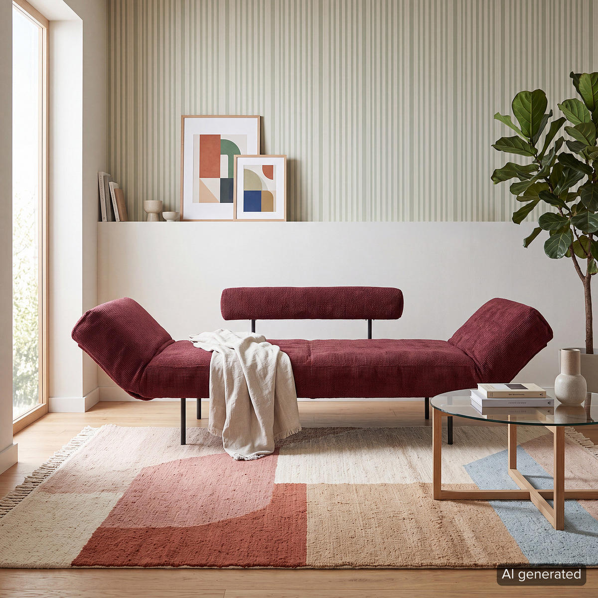 SCHLAFSOFA - Chenille - Beere/Schwarz, Textil/Metall (181/70/75cm) - home24