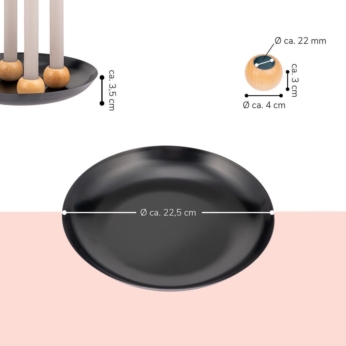 KERZENHALTER, schwarz - Schwarz, Metall (22.5/3.5/22.5cm) - bremermann