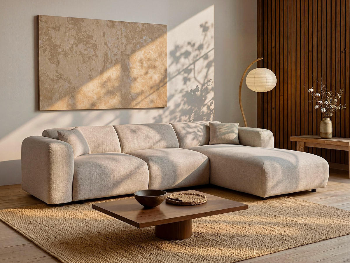 SOFA - 5 Personen - stoff - beige Pogni - Beige, Textil (280/73/165cm) - Vente-Unique