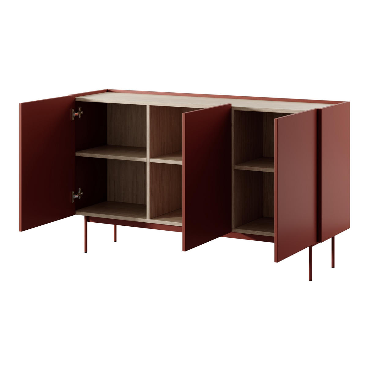 SIDEBOARD COLORE 144/83/37 cm mit 3 Türen Rot - Rot, Holzwerkstoff (144/83/37cm) - MASSENO