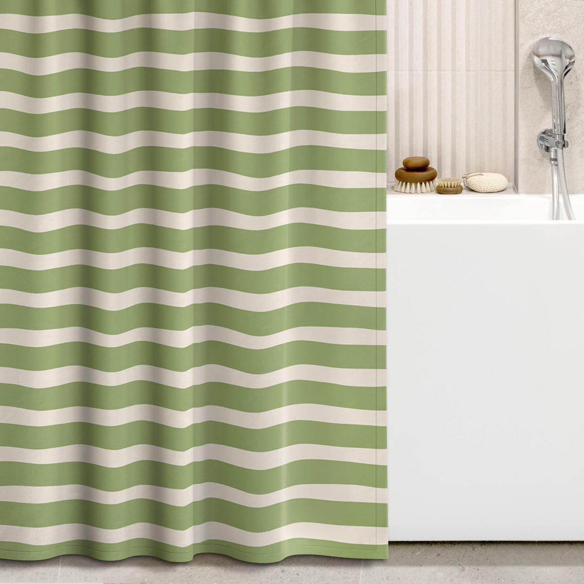 DUSCHVORHANG Sommerurlaub Grüne Streifen 180/200 cm - Grün, Textil (180/200cm) - Bilderwelten