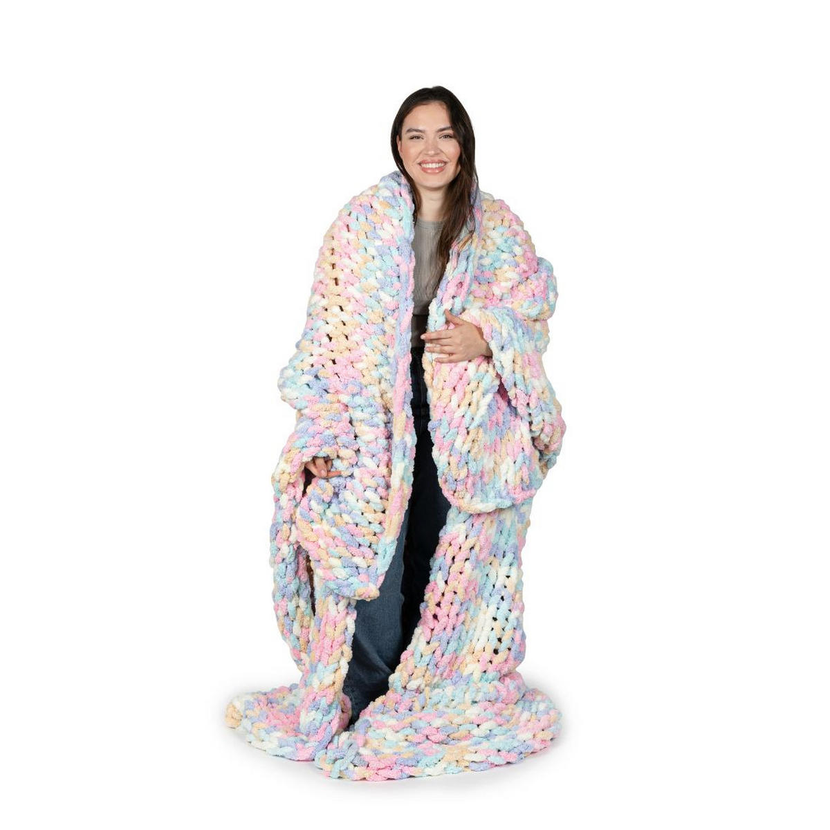 KUSCHELDECKE Chenille handgestrickt - Multicolor, Textil (125/180cm) - KomfortKissen