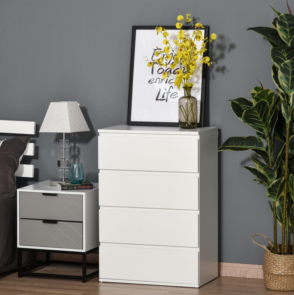KOMMODE 55/33/80 cm mit 4 Schubladen, gedämpften Metallschienen und Kippsicherung, Weiß - Weiß, Holzwerkstoff (55/80/33cm) - Redom