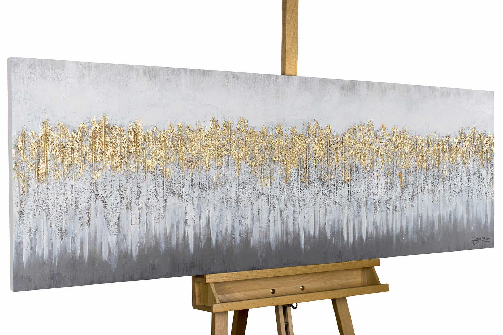 ACRYLBILD HANDGEMALT 150/50 cm - Grau, Holz/Textil (2.4/50cm) - KUNSTLOFT