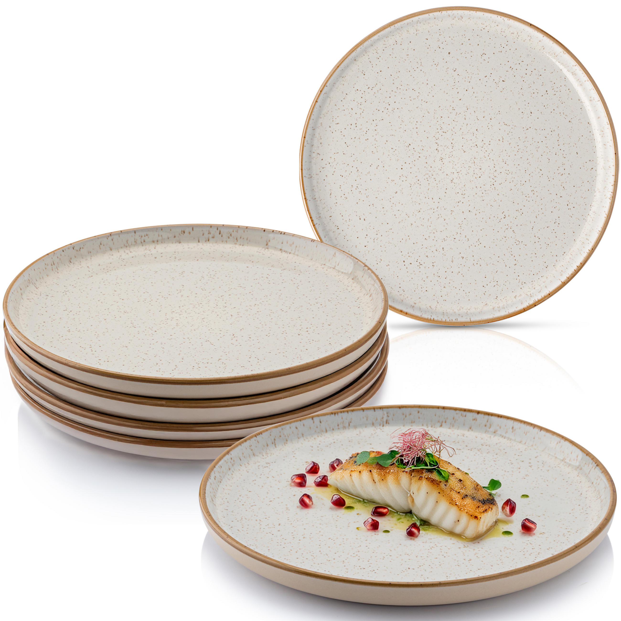 SPEISETELLER SET RIO CREME - 6 teilig aus Steingut - Creme, Stein (40cm) - Sänger