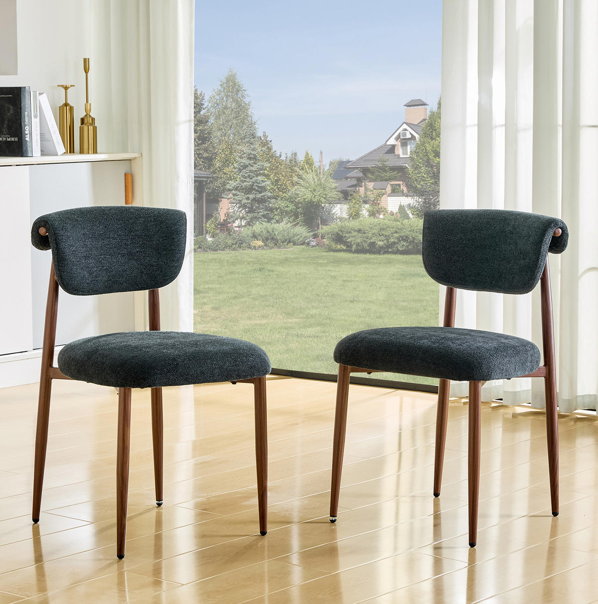 VIERFUSSSTUHL 2er-Set 58,5/48/83 cm Schwarz aus Leinen mit gepolsterter, gebogener Rückenlehne - Schwarz, Textil (58.5/83/48cm) - OKMYHOME