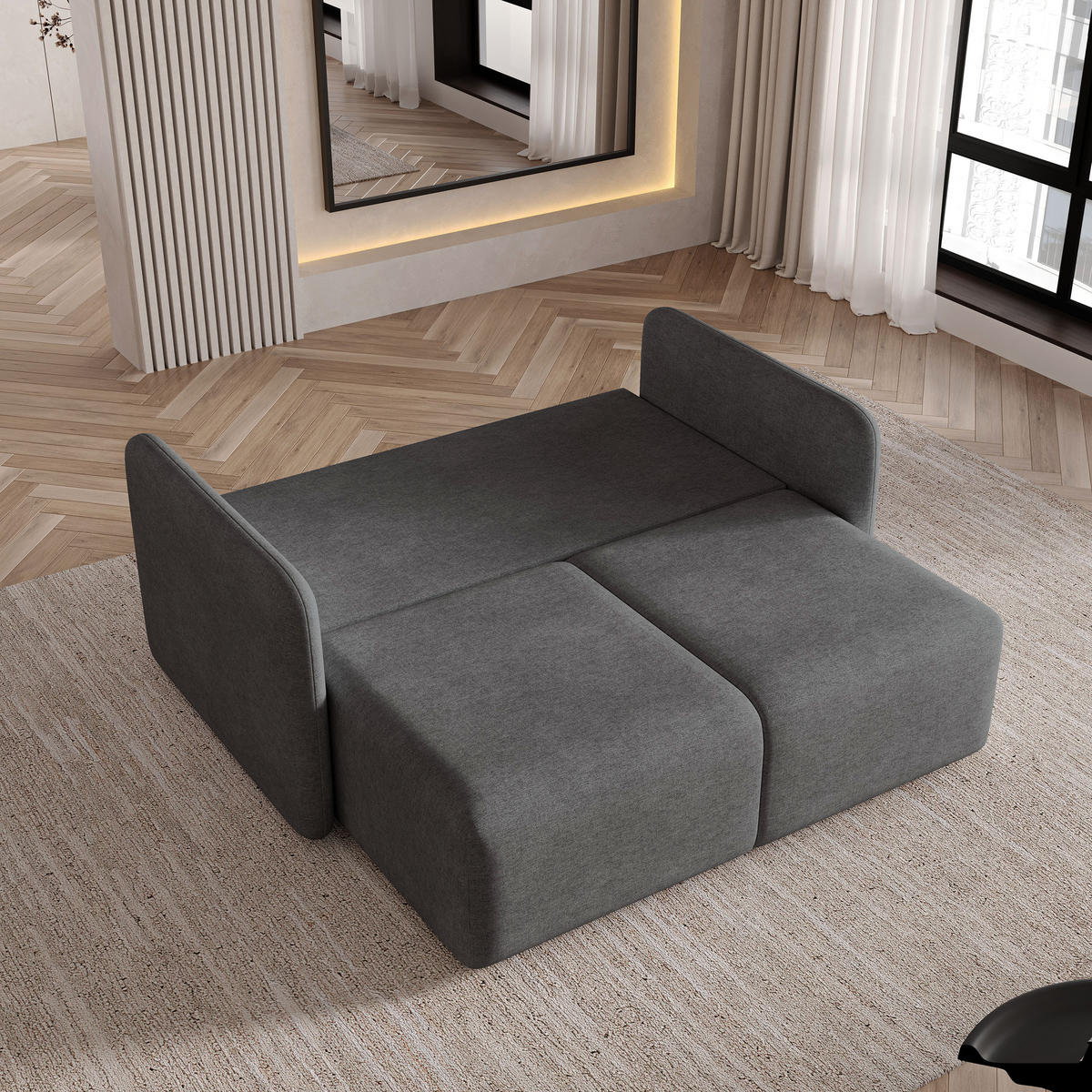 BETTSOFA SUVI II NV Grau Geflochtener Stoff mit Schlaffunktion - Grau, Textil (90/85/153cm) - MASSENO