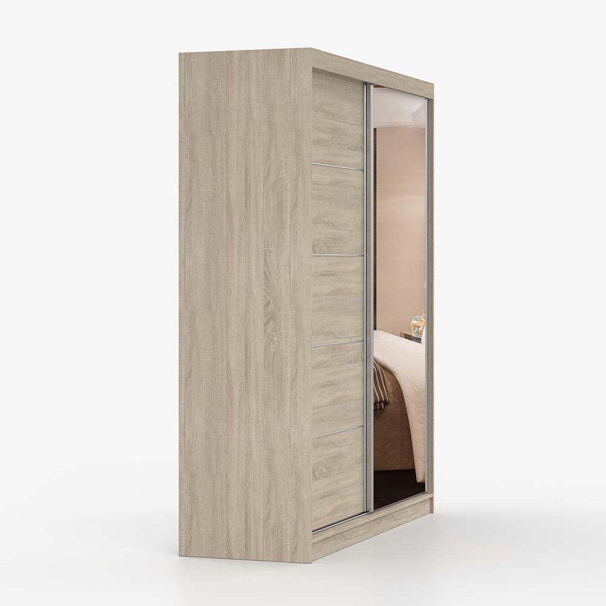 SCHWEBETÜRENSCHRANK 183/218/61 cm 2-türig Bella 03 Sonoma Eiche - Alufarben/Sonoma Eiche, Glas/Holzwerkstoff (183/218/61cm) - imoebel24