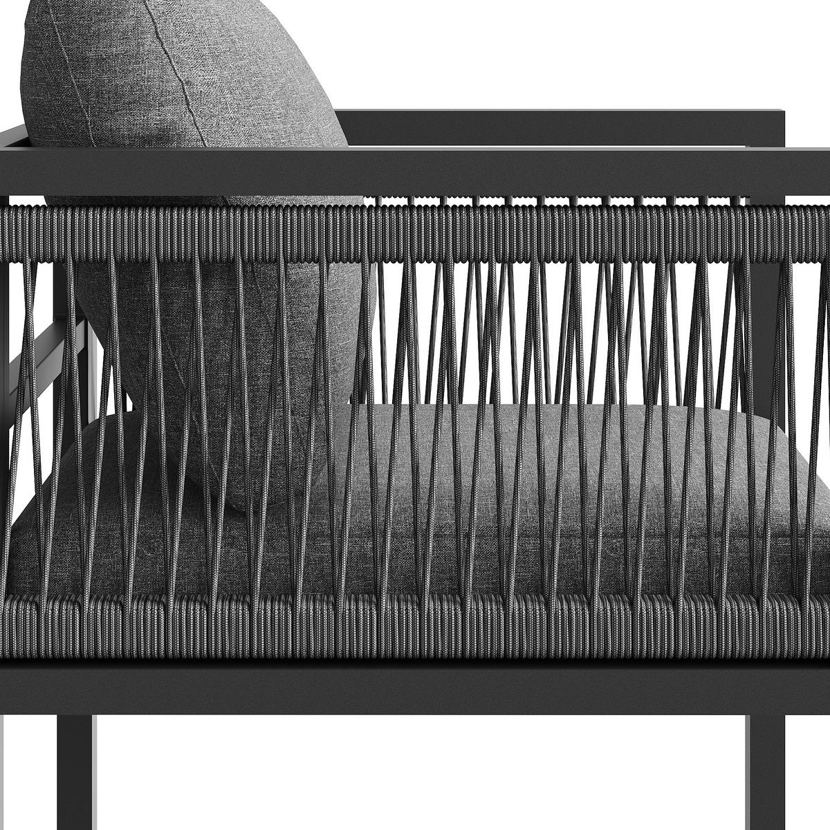 GARTENLOUNGE-SET für 8 Personen 6-teiliges Garten-Essgruppe für Balkon & Terrasse - Schwarz/Naturfarben, Textil/Metall - STILVORA