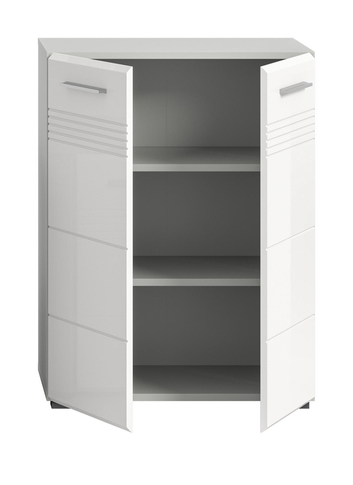 MIDISCHRANK weiß Hochglanz, grau 60 cm, Badschrank mit Soft-Close - Weiß Hochglanz/Silberfarben, Holzwerkstoff/Kunststoff (60/80/30cm) - Inn.Furn