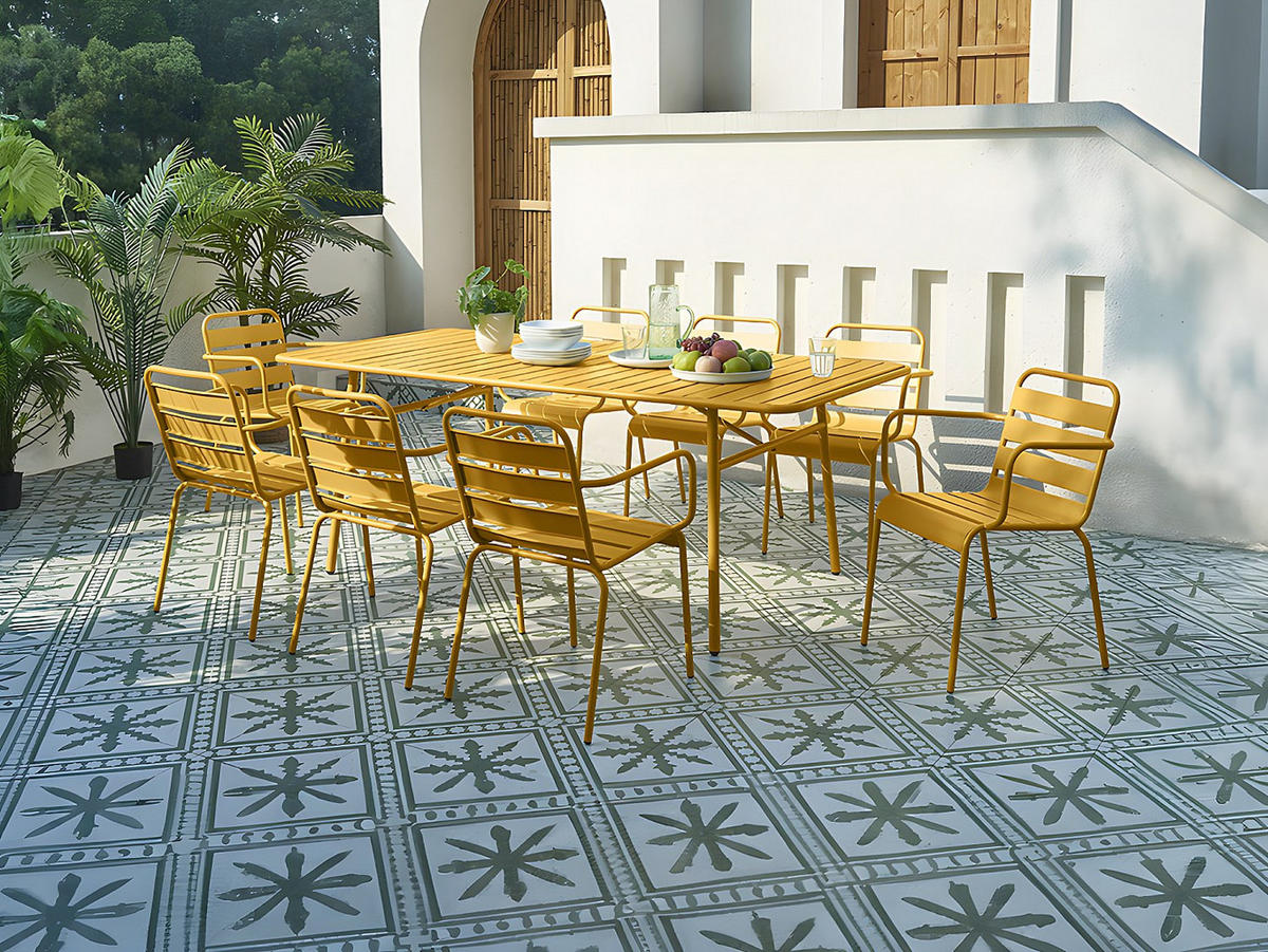 GARTENTISCH - 4 , 6 -Sitzer - Stahl - senffarben - MIRMANDE - Gelb, Metall (80/160/74.5cm) - Vente-Unique