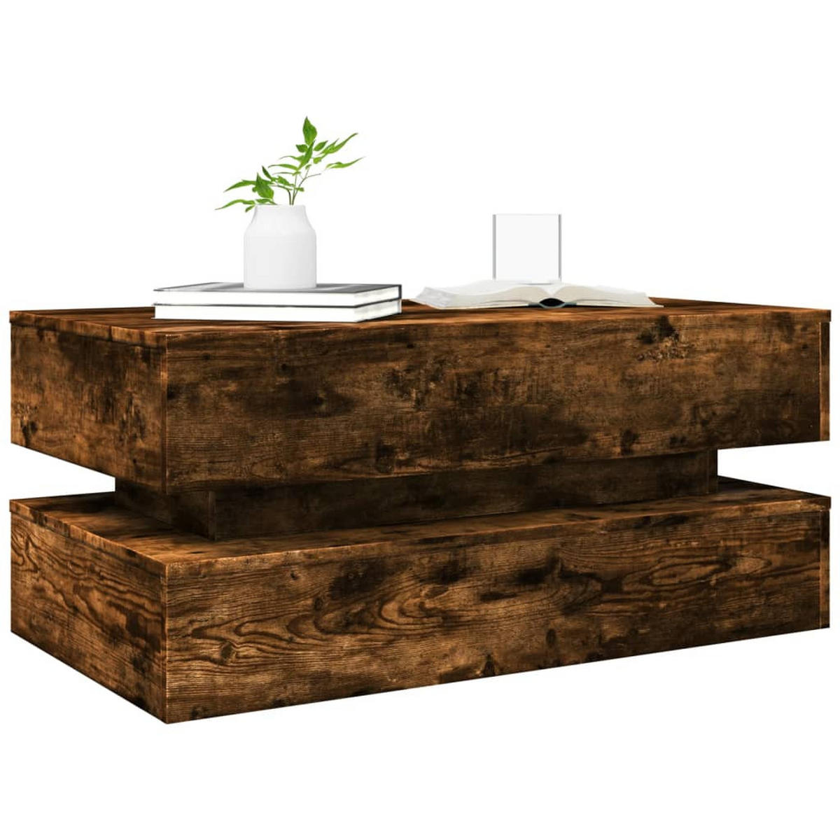 COUCHTISCH Moderner 90/50/40 cm aus Holzwerkstoff Räuchereiche-Dekor mit Led-Leuchten - Dunkelbraun, Holz (50/90/40cm) - vidaXL