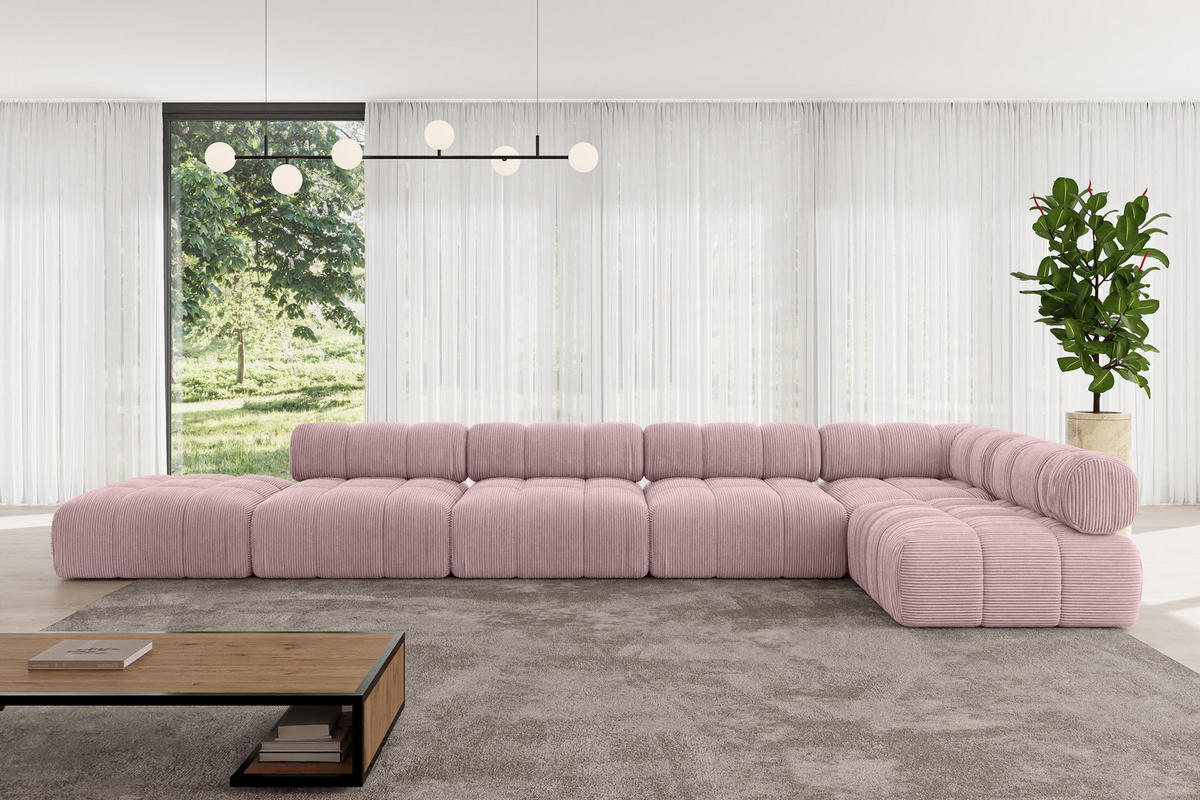 ECKSOFA modulares Sofa Favio-L3 - 475x190x70 cm Rosa Cord - Rosa, Holzwerkstoff/Textil (475/190cm) - ALTDECOR