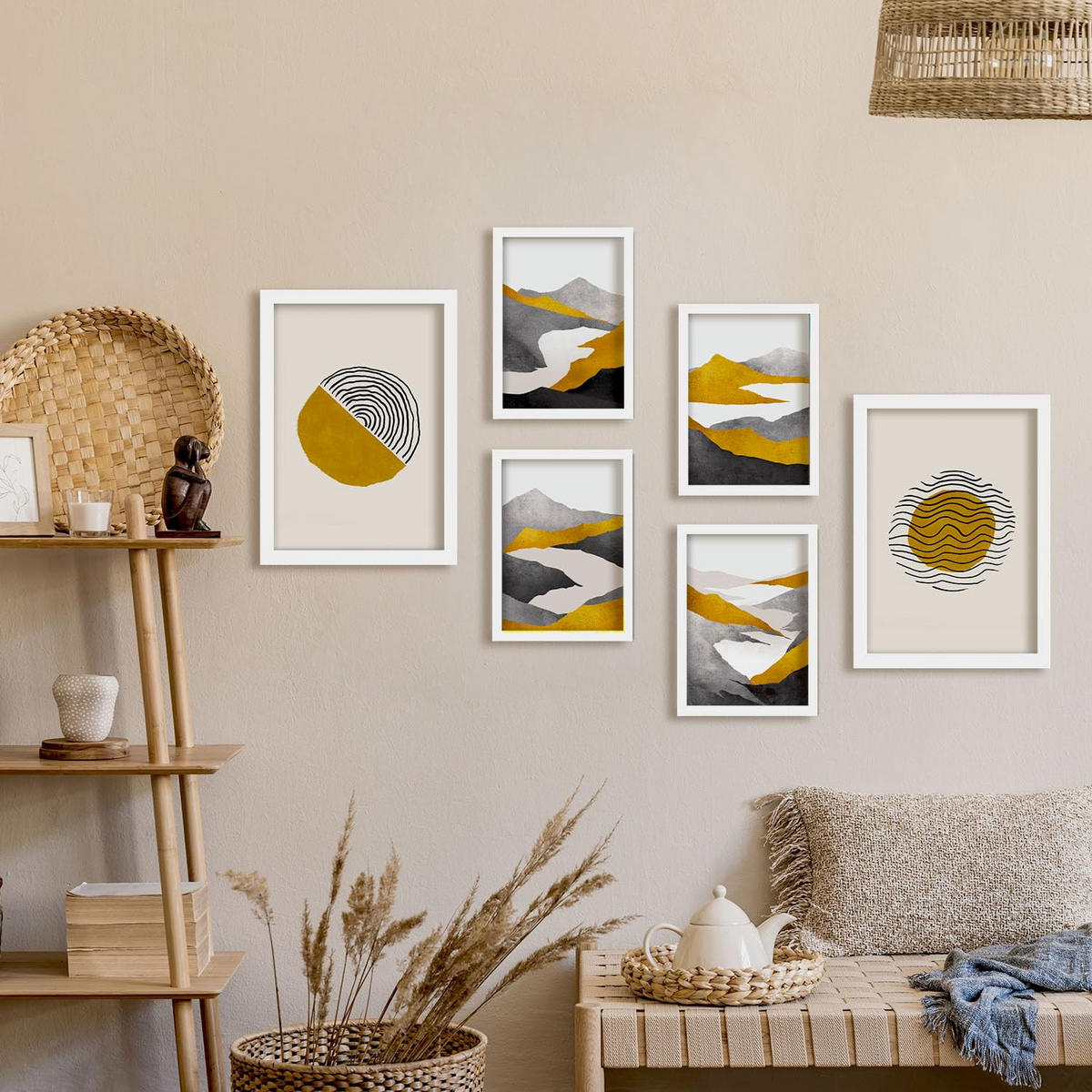 POSTER Set Mit 6 Zykloidale Natur In Kulissen Abstracts Ästhetische Dekorative Gemälde Für Ihr Wohnzimmer, Schlafzimmer, Zuhause A3 & A4 Weißer Rahmen - Weiß, Papier (29/3cm) - Nacnic