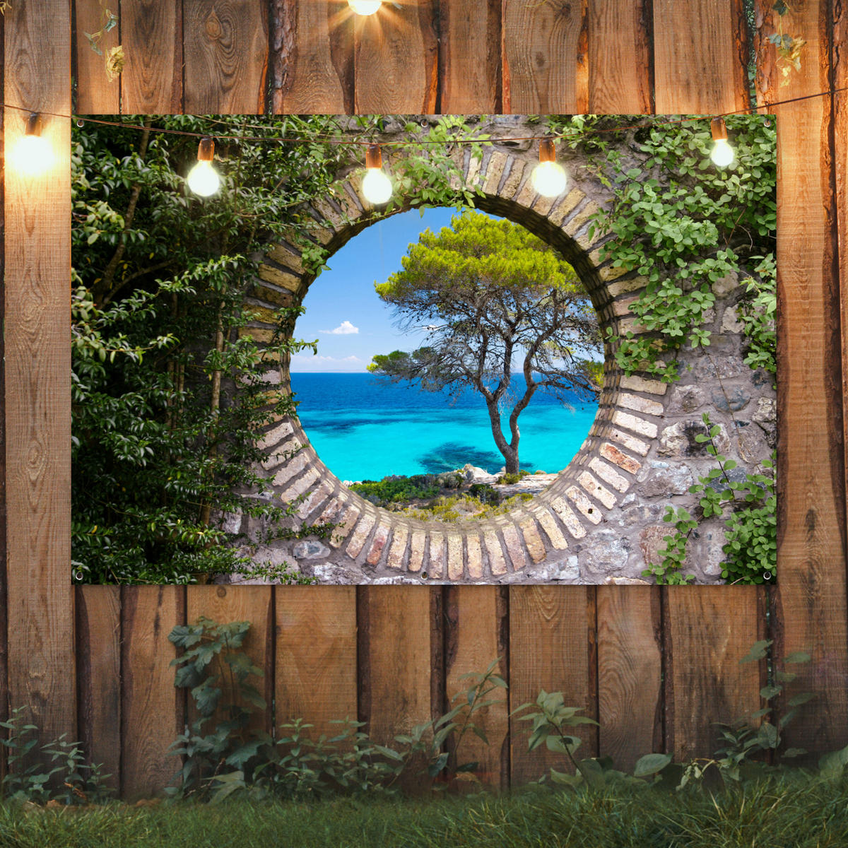 ZAHRADNÍ PLAKÁT Moře - Strom - Tropical - vista 180x120 cm - šedohnědá, plast (180/120/0.2cm) - OnlyWow