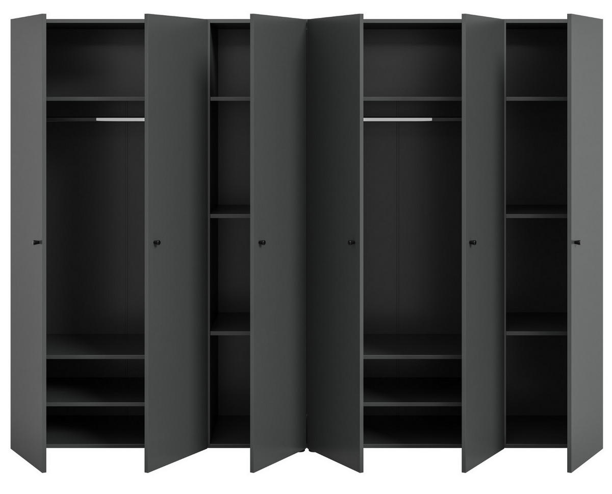 KLEIDERSCHRANK grau 6-türig 240 cm, Drehtürenschrank mit zusätzlichen Einlegeböden - Schwarz/Grau, Holzwerkstoff/Kunststoff (240/176/51cm) - Inn.Furn