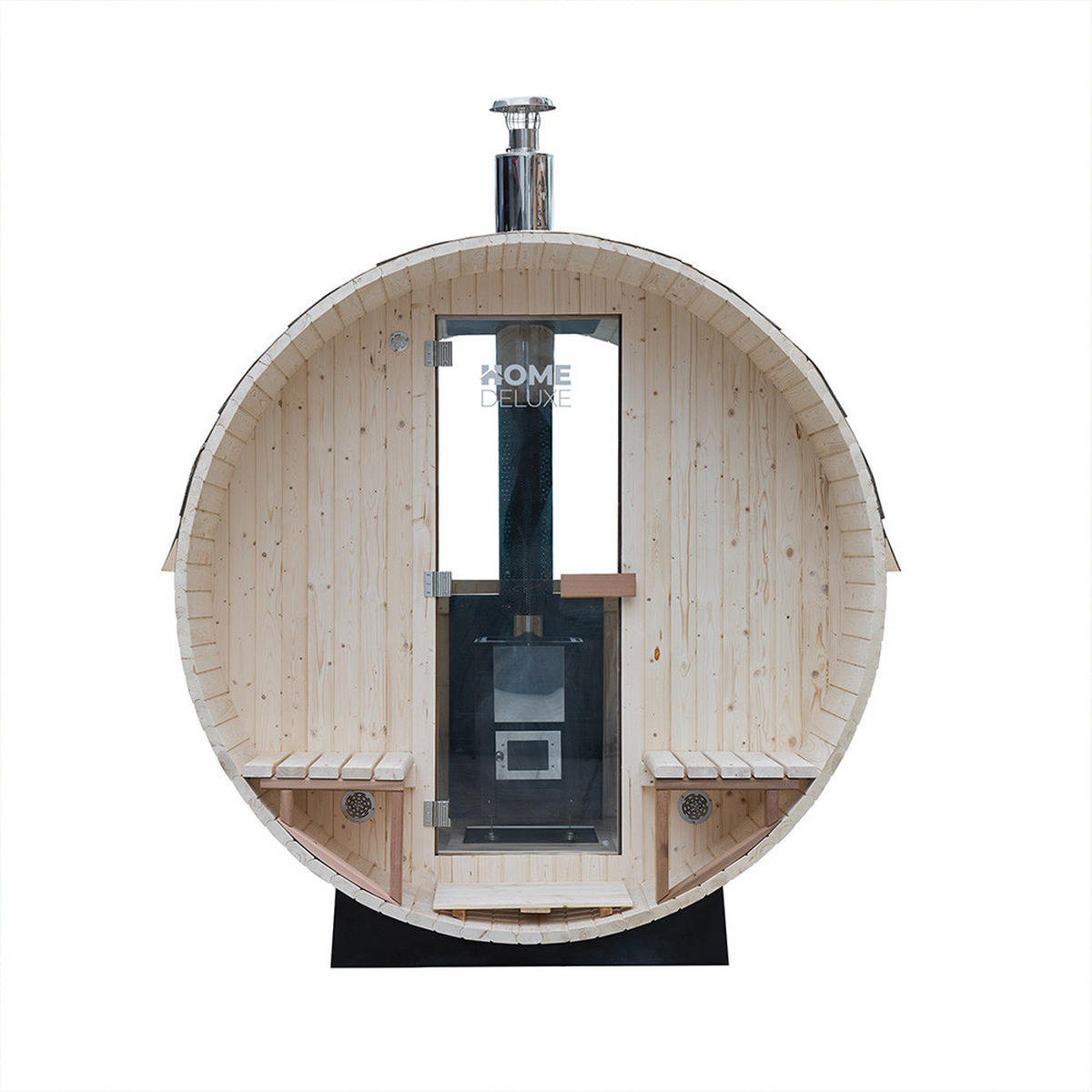 FASSSAUNA LAGOM DELUXE - ⌀ 210 x 240 cm - Naturfarben, Holz (210/297.3/240cm) - Home Deluxe