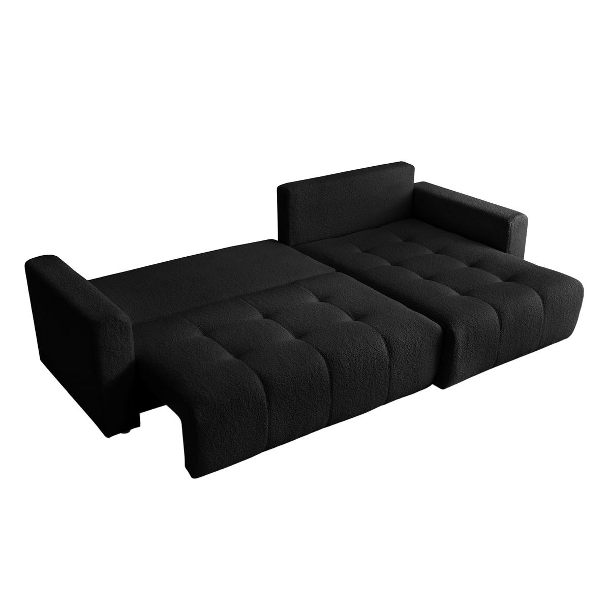 ECKSOFA WALONGO mit Schlaffunktion, Schwarz - Schwarz, Textil (261/143cm) - Fedve